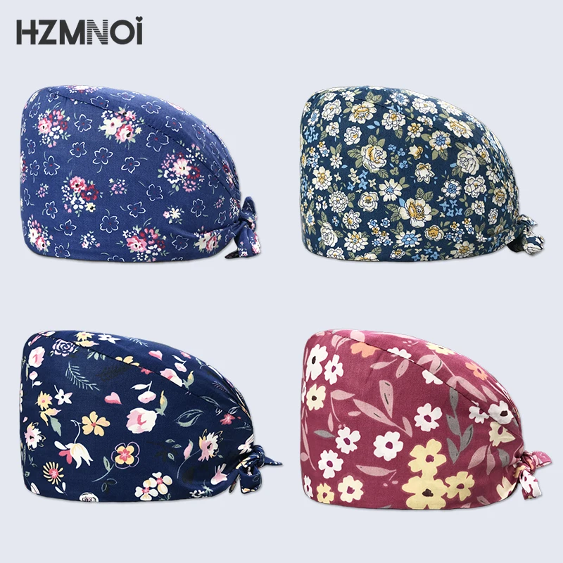 

Unisex Scrubs Caps Adjustable Cotton Tooth Printing Hats High Quality Adjustable Sweat-absorbent Elastic Cotton Scrubs Hats