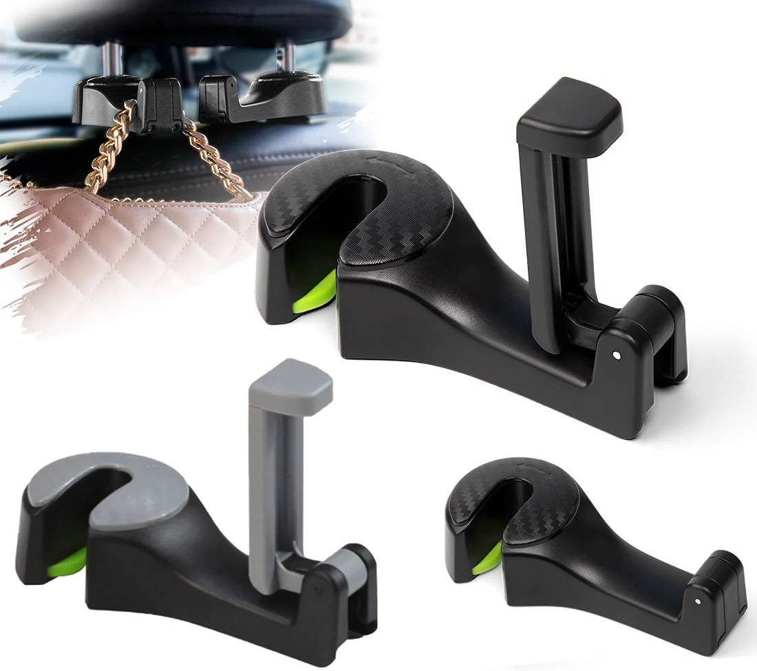 

2Pcs Car Headrest Hooks,2 in 1 Vehicle Back Seat Hooks with Mobile Phone Holder,Universal 360° Rotation Hanger Holder Hook