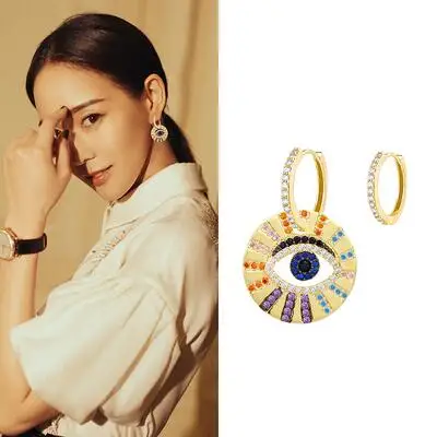 Top Quality New Fashion Eye Skull Dinosaur Asymmetry Hoop Earrings for Women Wedding Zirconia Jewelry - Metal Color: Demon Eye