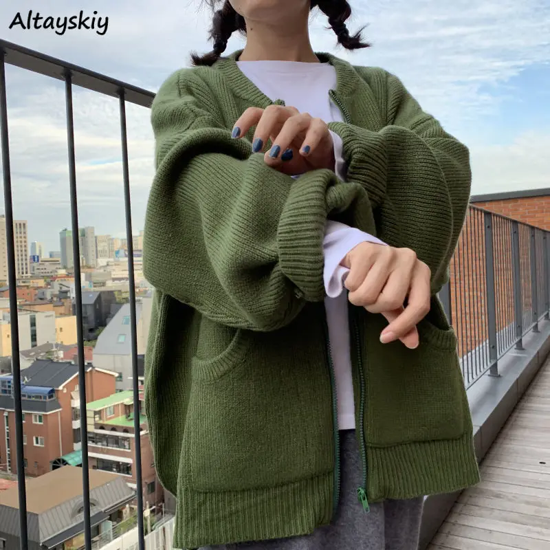 Свитера женские осенние Популярные шикарные кардиганы на молнии зеленые