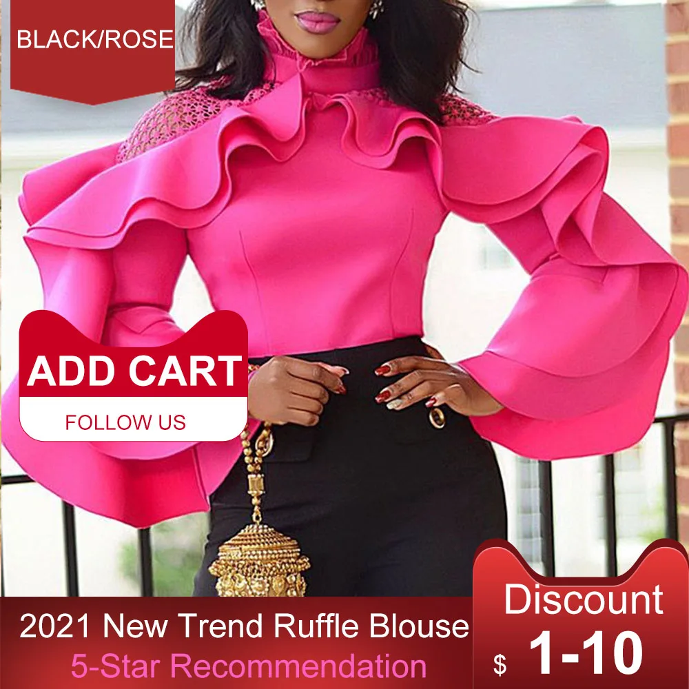 В африканском стиле с рукавами оборками Женская блузка Топы вечерние Клубные