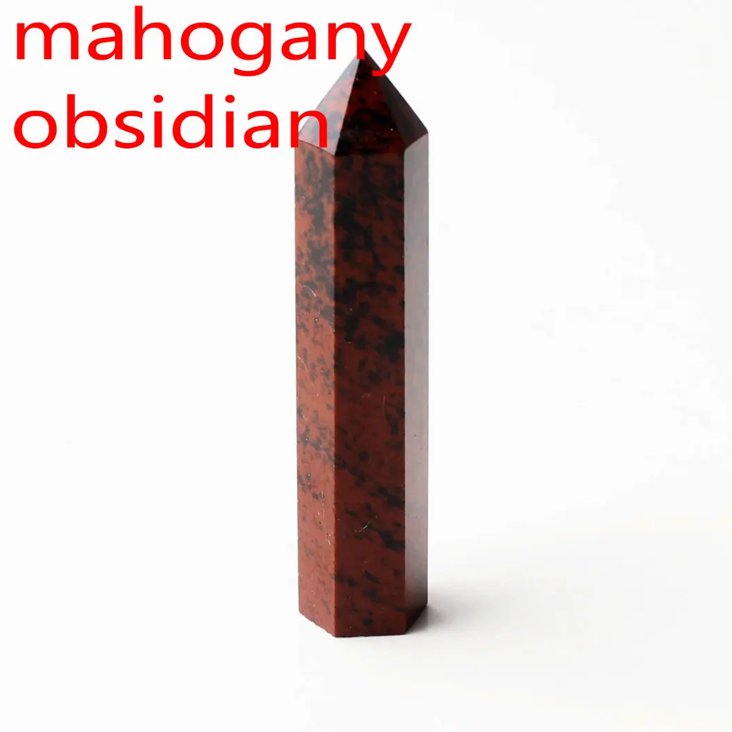 mahogany obsidian Кристалл обелиск точка палочка ювелирные изделия Красочные Флюорит розовый кварц исцеление чакры в рейки декоративная статуэтка Фигурное ожерелье подарок - Цвет: mahogany obsidian