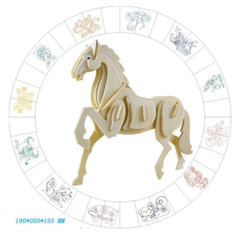 QUINEE OX 12 зодиака маленькая 3D головоломка деревянная имитация мозаика игрушка