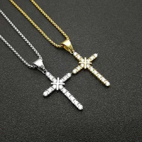 hip hop iced out cross pendant necklace male gold color stainless steel christian necklace for men women jewelry dropshipping