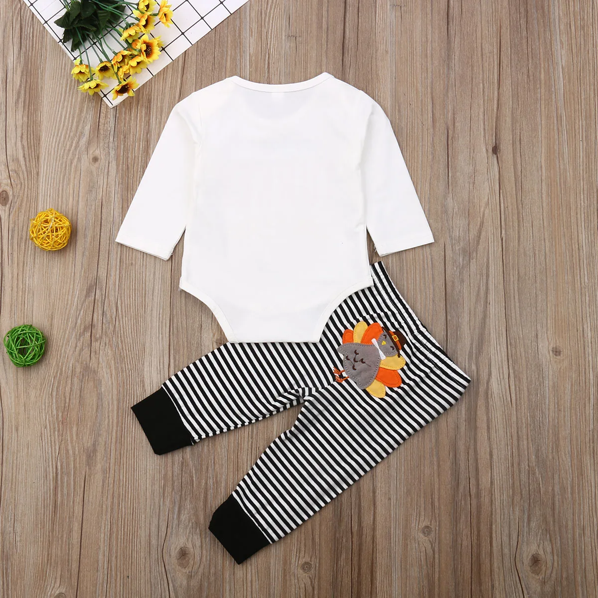 2019 Baby Thanks Giving DAY Clothing Newborn Infant Kids Girls Boy Clothes Sets White Long Sleeve TURKEY Romper+Pants 0-18M | Детская