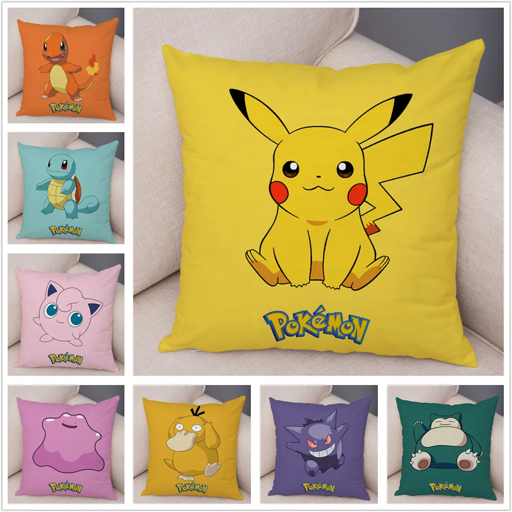 

Cushion Cover 45x45cm Pokemon Pikachu Short plush Cartoon Pillowcase Winter Warm comfortable Car Pillow Cases Sofa Car Home gift
