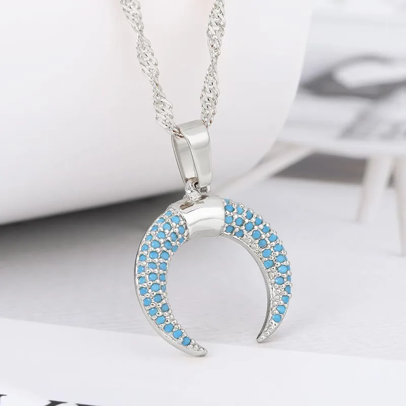 Цепочка с подвеской в виде Луны для женщин и мужчин голубой чокер из нержавеющей
