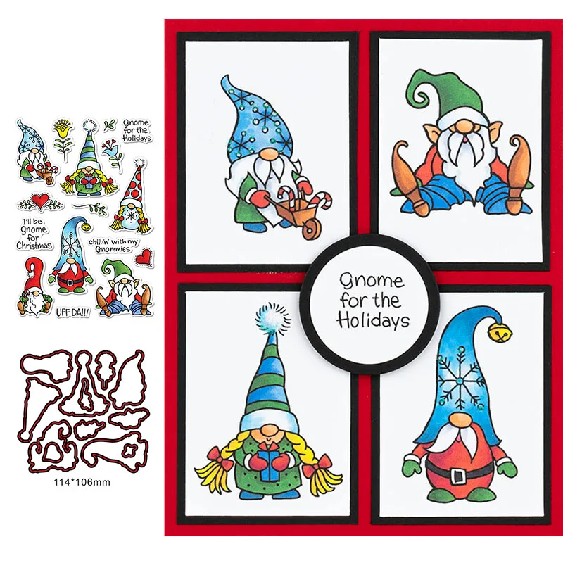 Праздничные гномы прозрачные штампы координационные для рукоделия скрапбукинг