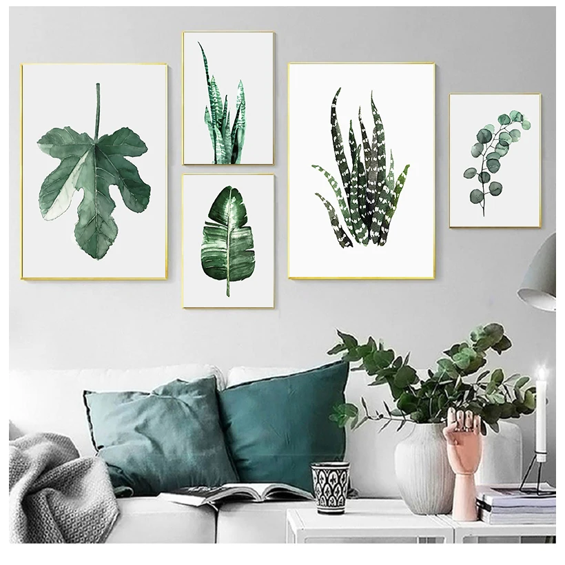 

Watercolor Plant Leaves Poster Print Wall Art Canvas Painting Nordic Style Picture for Living Room Home Decor Cactus Decoration