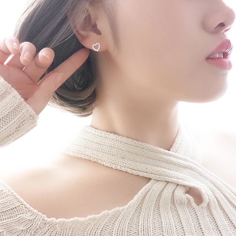 Серебряные Простые серьги-гвоздики в форме сердца с милыми цветами для женщин и