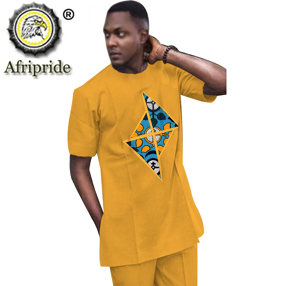 African Clothing Set for Men Suit Short Sleeve Outfits Wax Print Dashiki Ankara 100% Cotton Material AFRIPRIDE S2016010