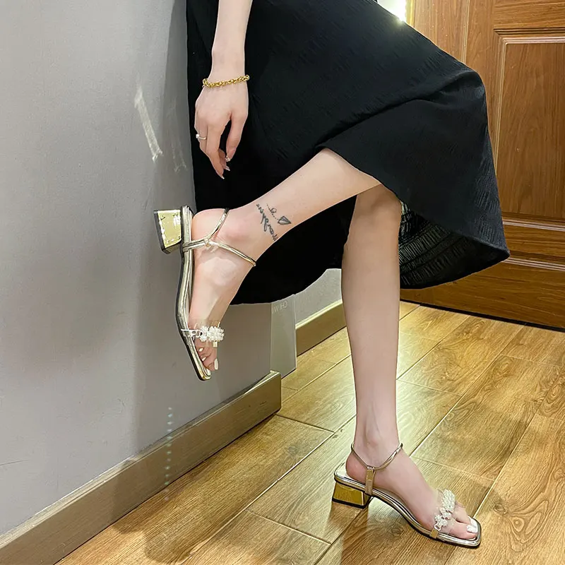 

2021 Summer All-Match Black Platform Sandals Open Toe Sale Of Women's Shoes Med Suit Female Beige Block Heels Espadrilles Fashio