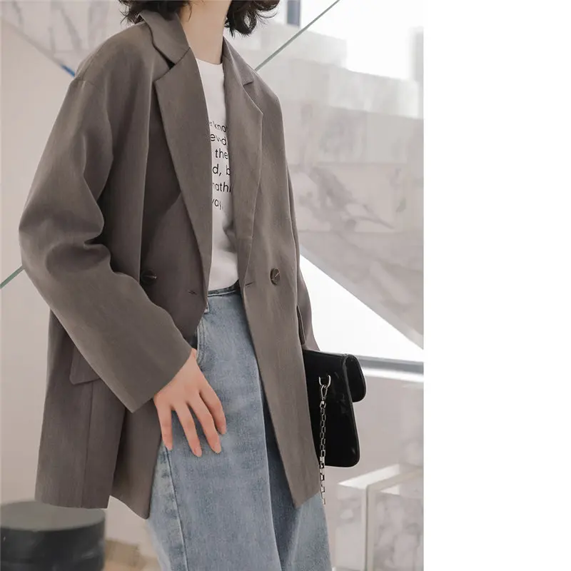 Женский офисный пиджак HziriP свободный однотонный Повседневный в английском стиле