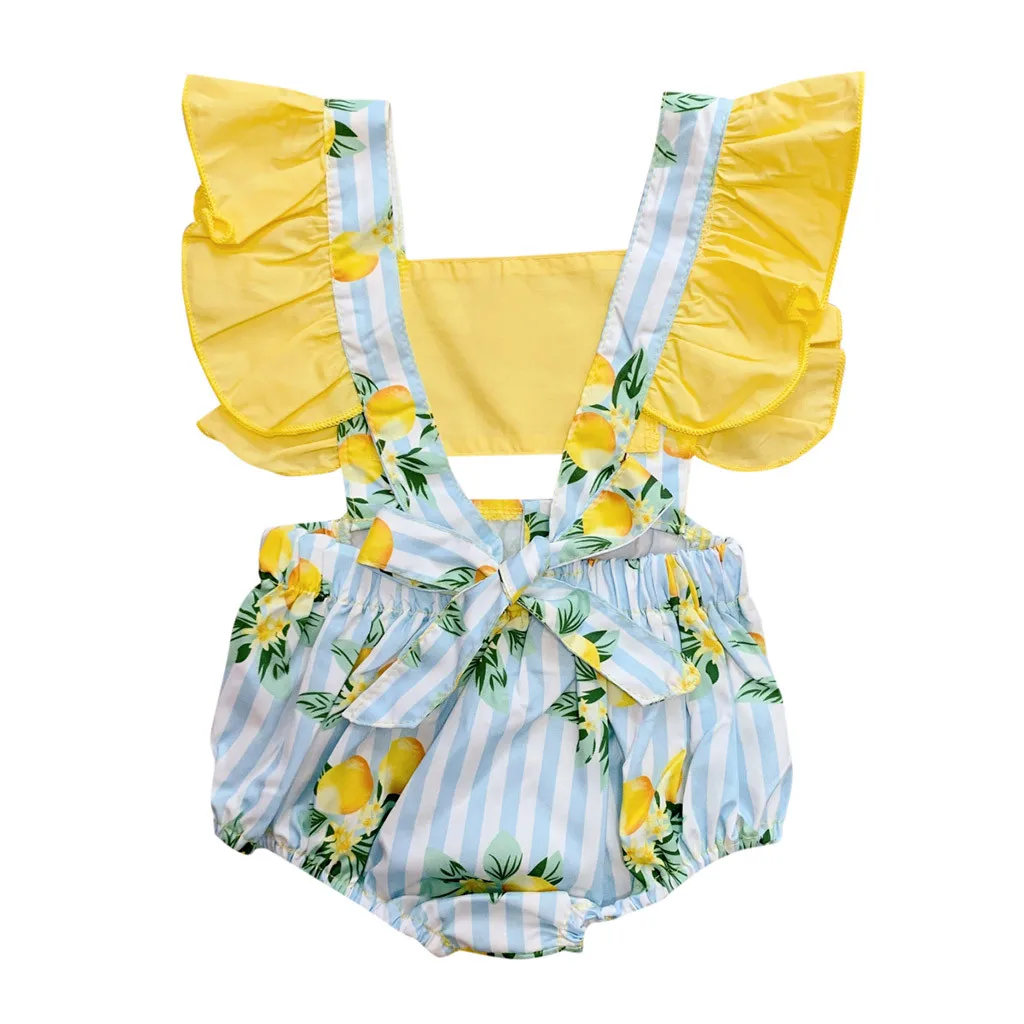 Летний комбинезон для новорожденных с открытой спиной без рукавов оборками