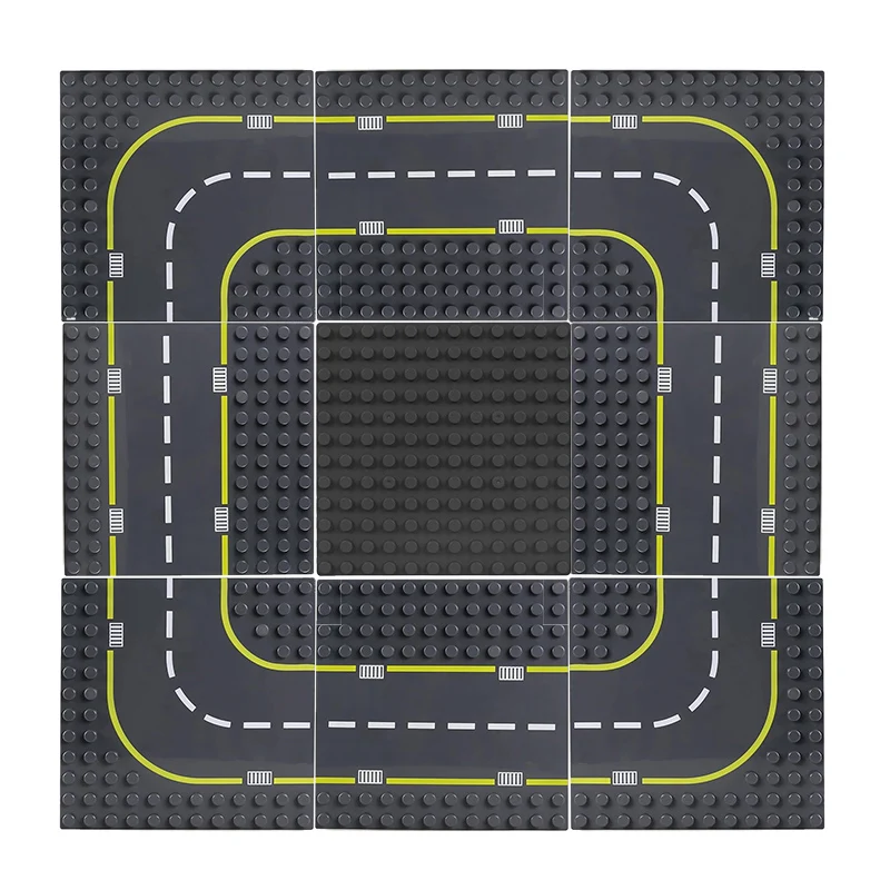 Большой блок Город дорога улица Базовая пластина 19*19 см прямые кривой