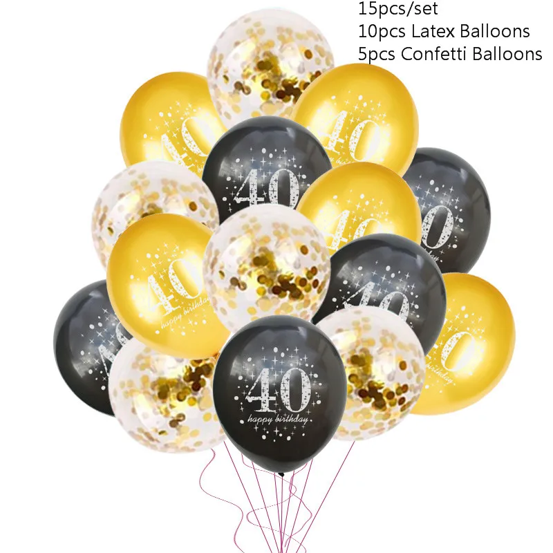 15pcs 40balloons 30, 40, 50, 60 летних воздушных шаров с днем рождения, праздничные украшения для взрослых, черные золотые воздушные шары, 30, 40, 50 лет, вечерние сувениры - Цвет: 15pcs 40balloons