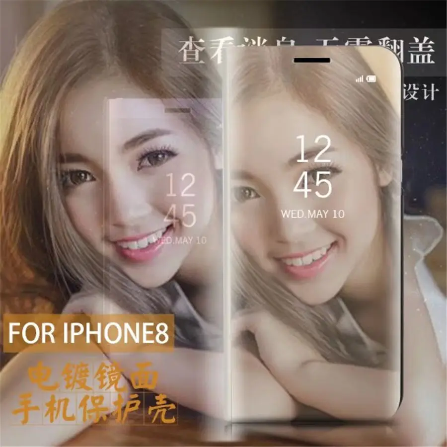Высококачественный зеркальный флип-чехол для iphone 8 X XS 6 Plus 7 с прозрачным окном