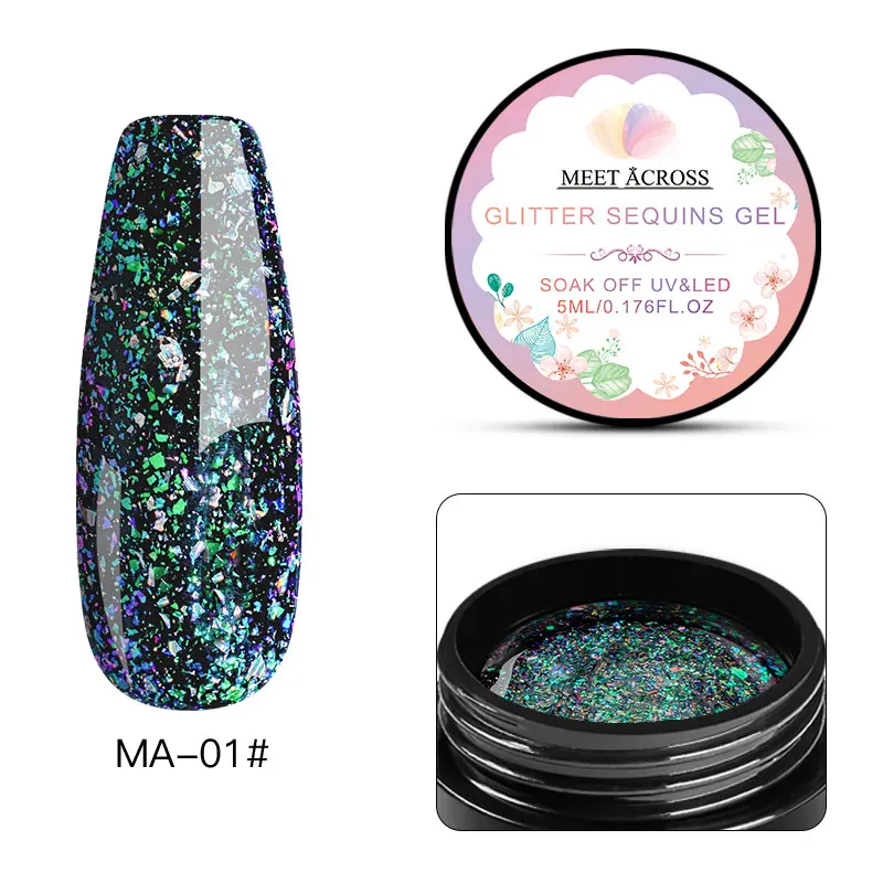 MEET ACROSS 5 мл Блестящий Гель-лак для ногтей яркие блестки рисования дизайн замочить