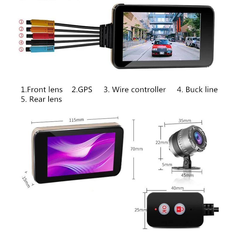 Видеорегистратор для мотоцикла 1080P водонепроницаемый 4 дюйма сенсорный Wi Fi