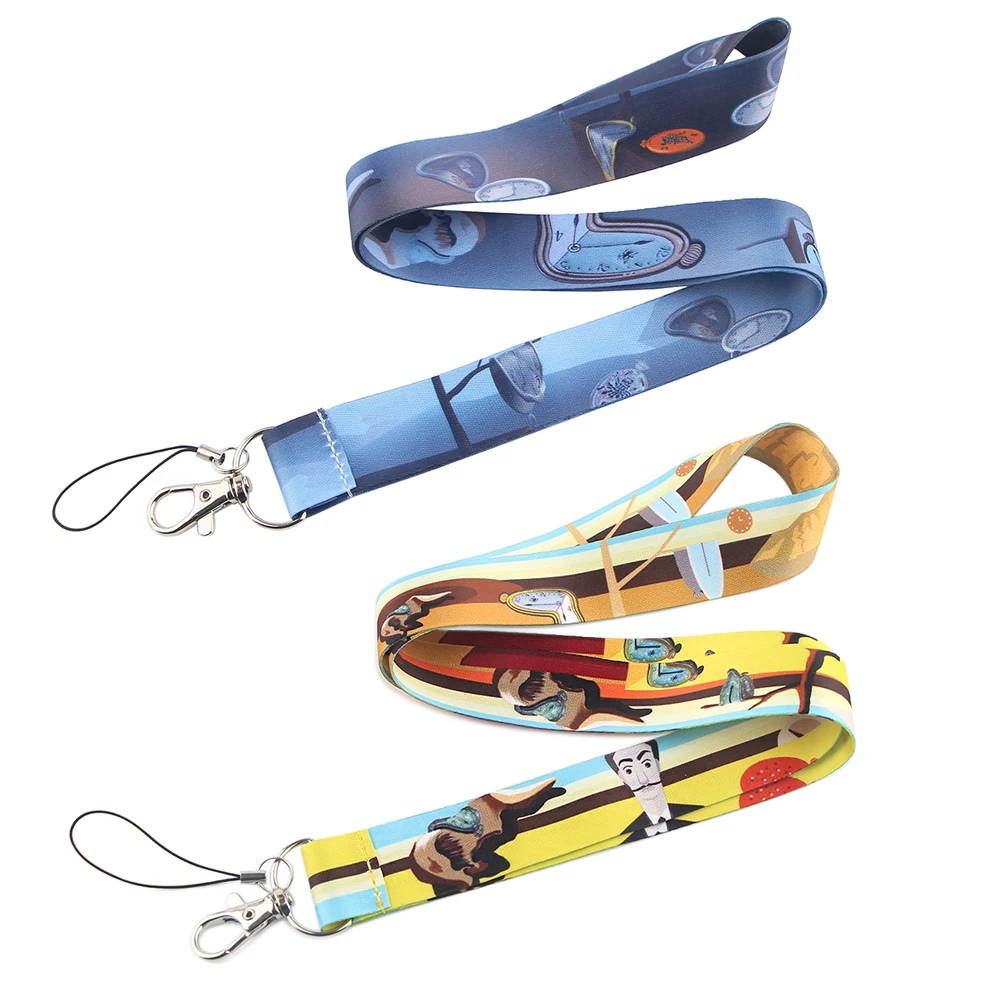 

JF420 Melting Clock Eternal Memory Keychain Lanyard Neck Strap Buttons ID Card Cellphone Straps Badge Holder Art Lanyards