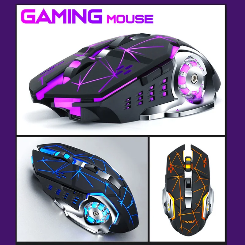 wireless gaming mouse 2400 dpi rechargeable adjustable 7 color backlight breathing gamer mouse game mice for pc laptop free global shipping