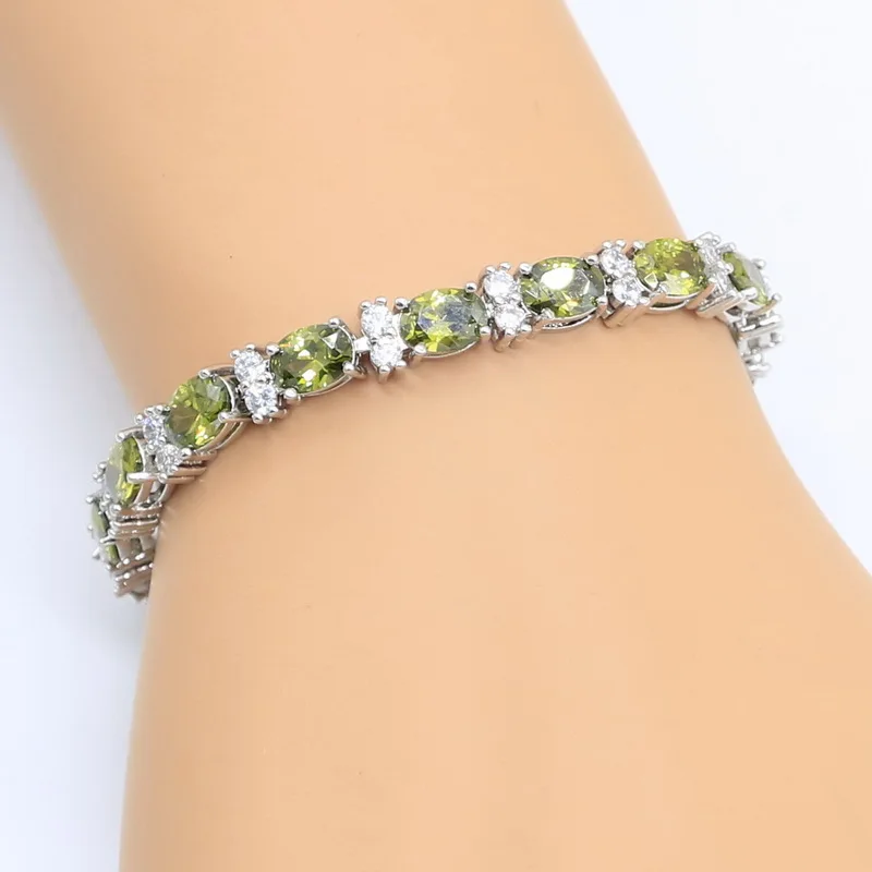 Серебряный цвет Дубай дневной Зеленый Перидот свадебный браслет серьги ожерелье