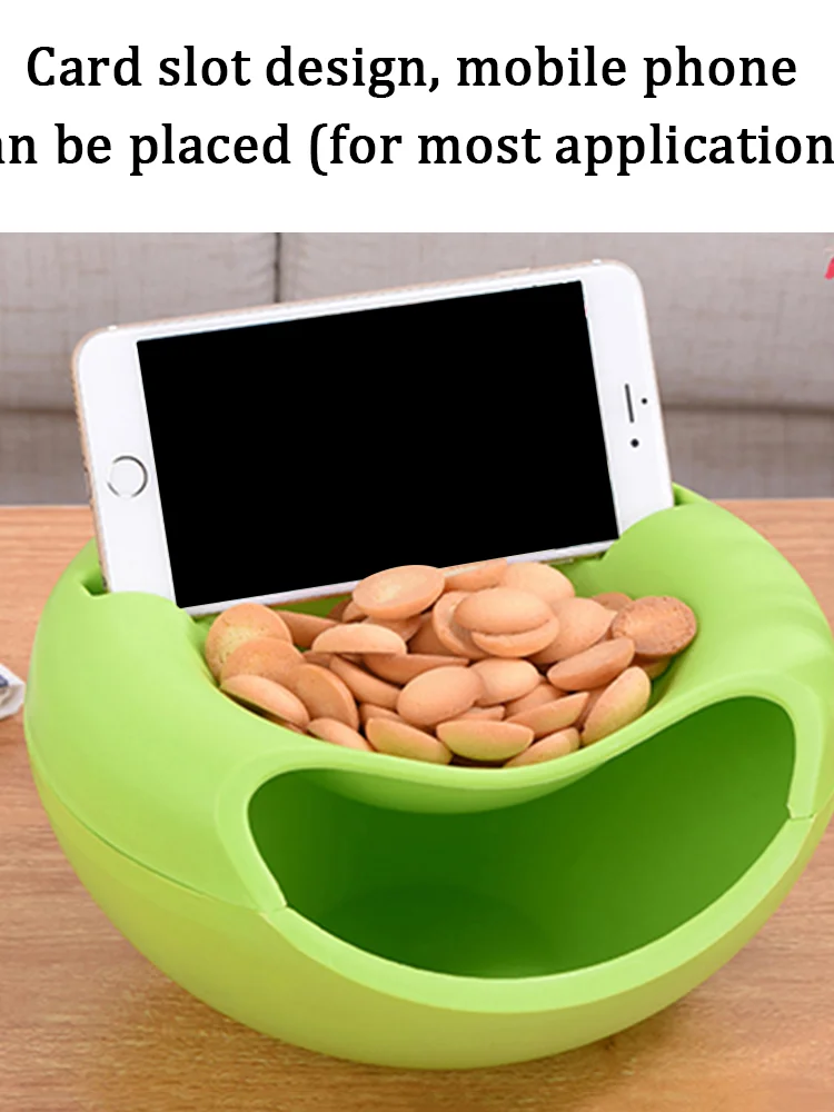 

4 Colors Double Lazy Snack Bowl Plastic Snack Storage Box Bowl Fruit Bowl Phone Stand Chasing Artifact Cute Bowl with Lid 2021