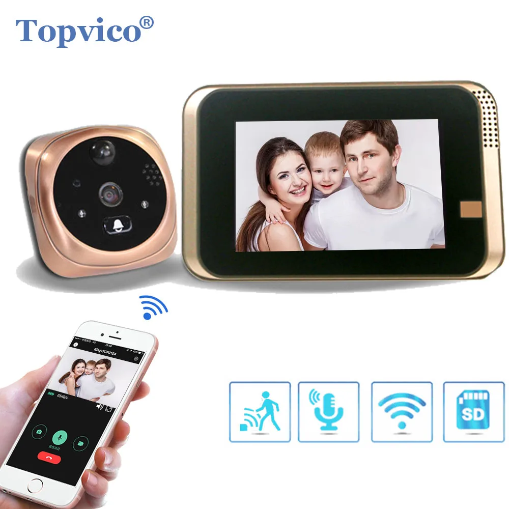 Видеоглазок дверной Topvico с Wi-Fi 4 3 дюйма беспроводной | Безопасность и защита