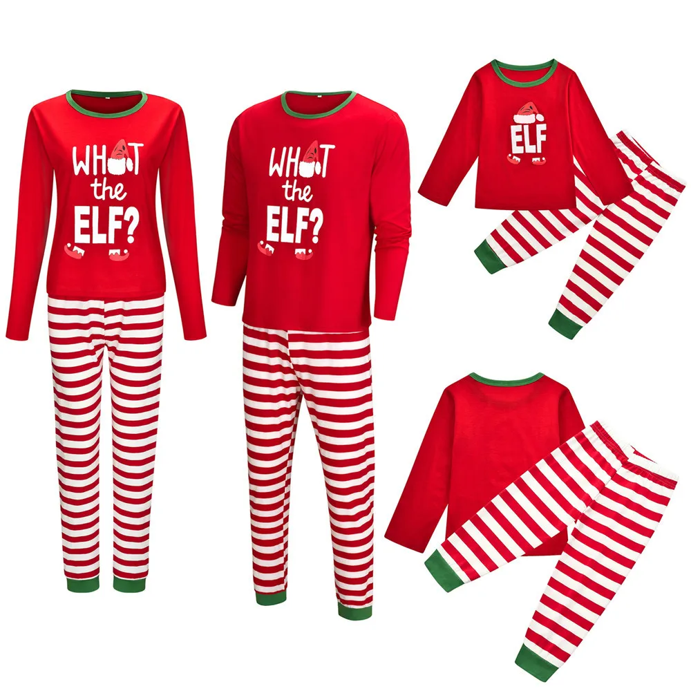 

Matching Family Outfits Long-sleeved Suit Christmas Print Suit T-shirt Striped Pants Home Wear Pajamas Couple Clothes