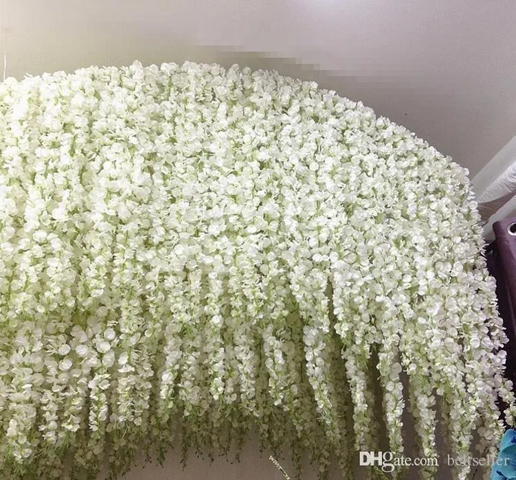 

Elegant white Artificial Silk Flower Wisteria Vine Rattan For Wedding Centerpieces Decorations Bouquet Garland Home Ornament