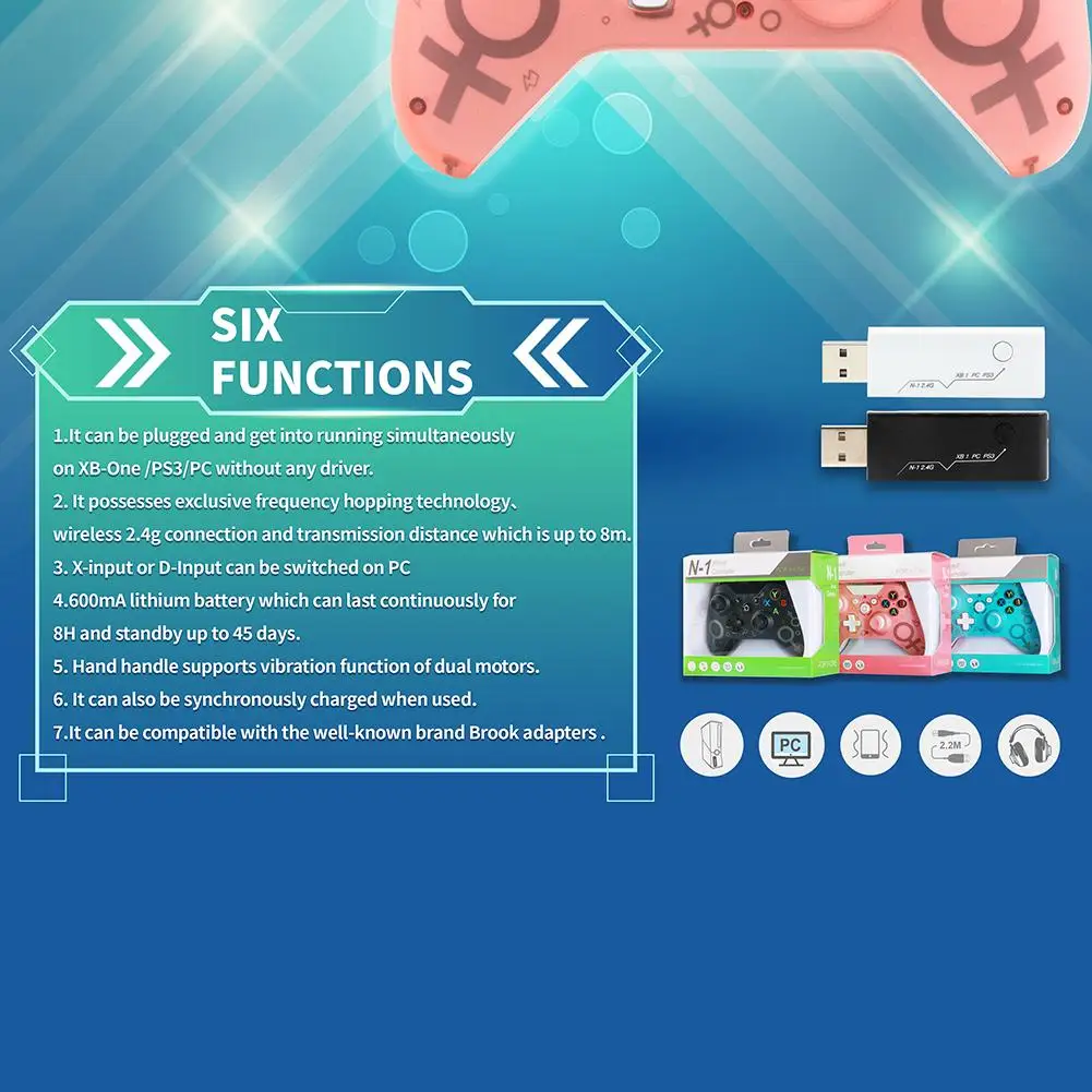 

Wireless Game Controller N-1 2.4GHz Dual Motor Vibration Small Lightweight Game Playing Elements for Xbox One PS3 PC