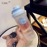 ussc sports plastic shake cup fall resistant graduated cup fitness outdoor portable milk shake protein powder tea cup hz073