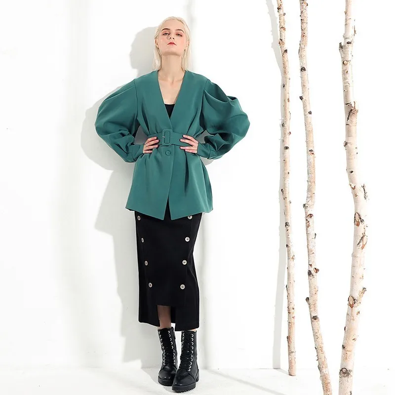 Новинка Осень Зима v образный воротник длинный рукав летучая мышь складка Сплит