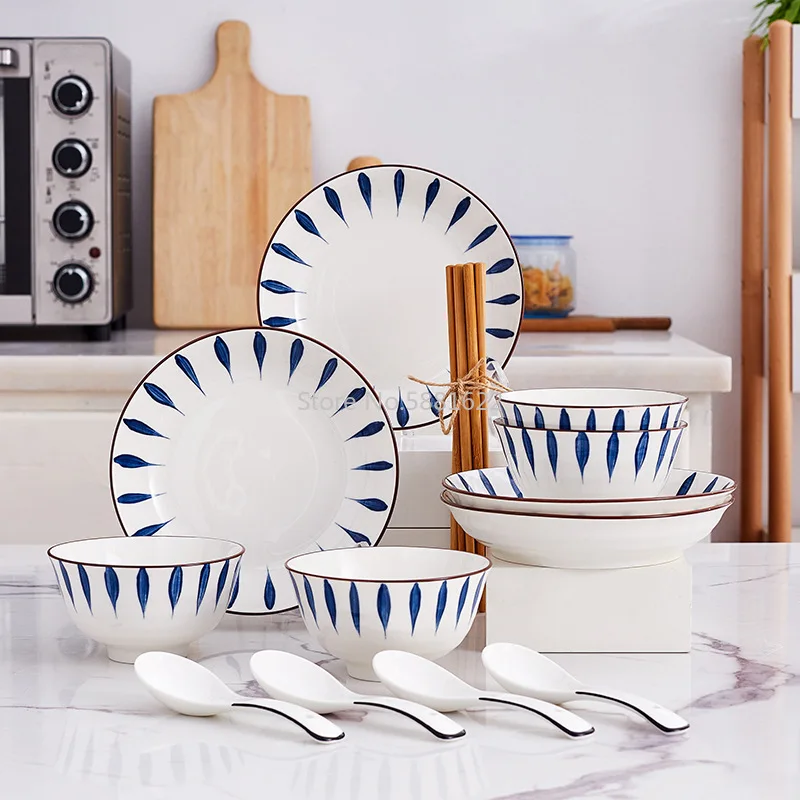 

Japanese Style Chiba Ceramic Bowl and Plate 16-head Net Red Western Tableware Set Household Underglaze Bowl Spoon Chopsticks
