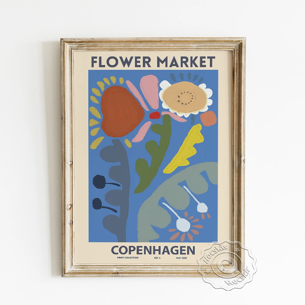 

Copenhagen Flower Market Collection Exhibition Poster, Vintage Watercolor Floral Canvas Painting, Abstract Botanical Home Decor