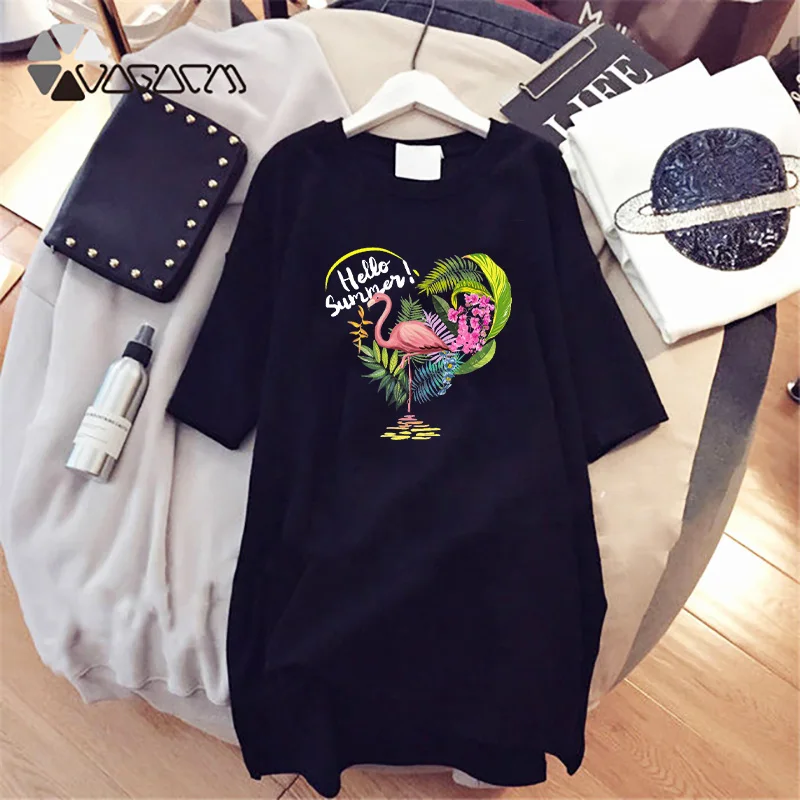 

Women Tshirt Dress Romantic Cartoon Print Fashion Summer Short Sleeve Casual Loose Flower Printed Simple Plus Size Mini Dresses