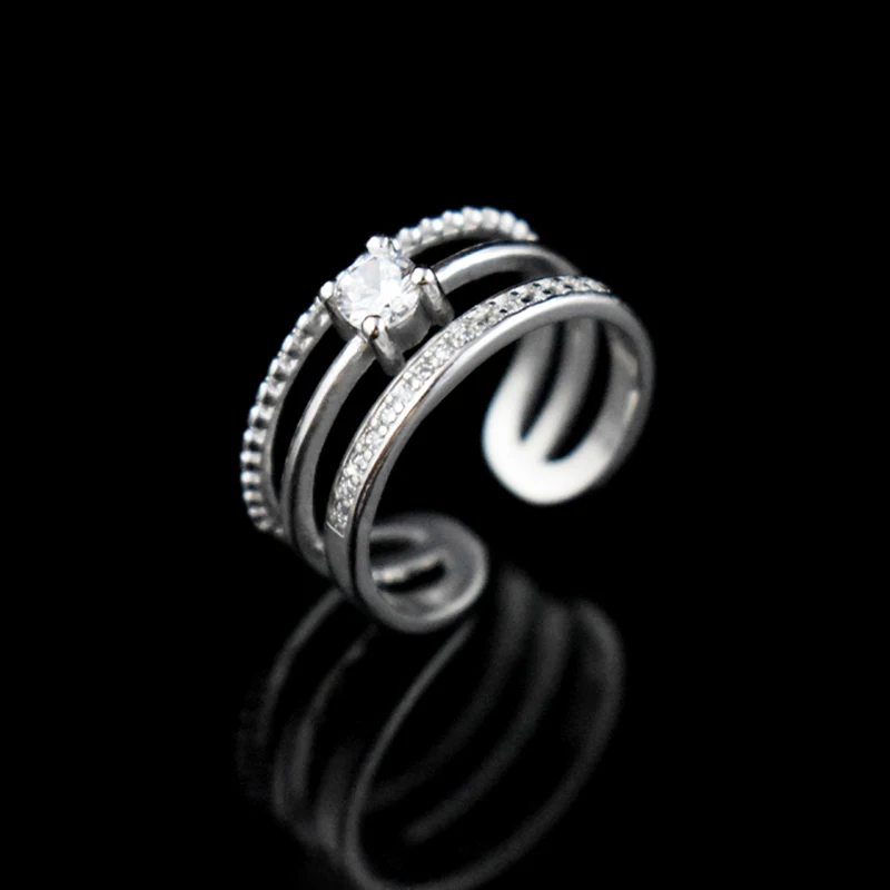 LYNNE Jewelry Fashion 925 Sterling Silver AAA Zircon Multilayer Rings Resizable 3 Layer Rhinestone CZ Rock Ring Women Fine Gift | Украшения