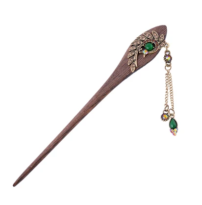 Деревянные палочки для волос в стиле ретро с кристаллами и стразами женский