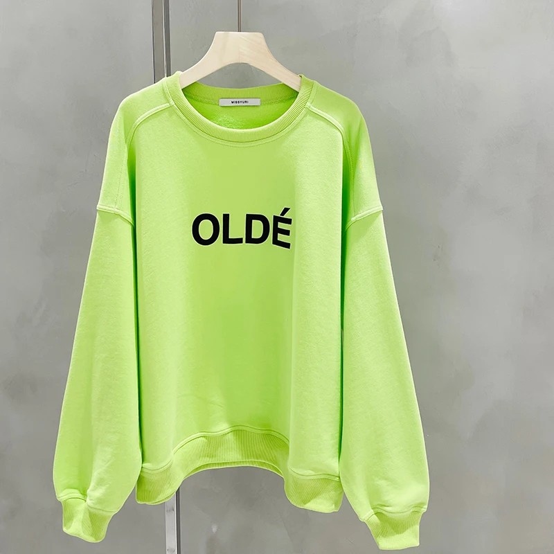 

2021 New Spring Autumn Round Neck cotton Hoodie Top Women's Loose Korean Style Ins Lazy Fashion Sweatshirt