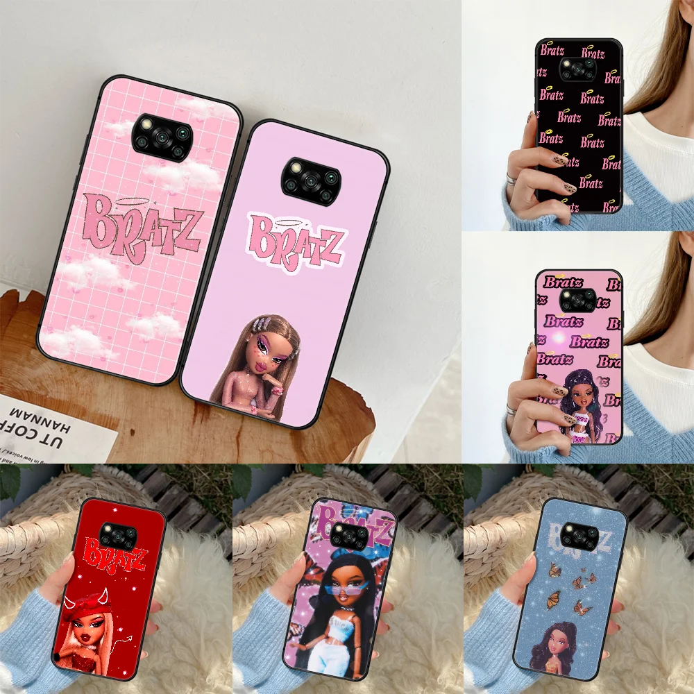 

Bratz Cute Cartoon Doll Girl Phone Case For Xiaomi Mi 8 9 Note 10 A2 A3 9T 10T 11 Poco x3 Lite Pro Ultra black Back Luxury