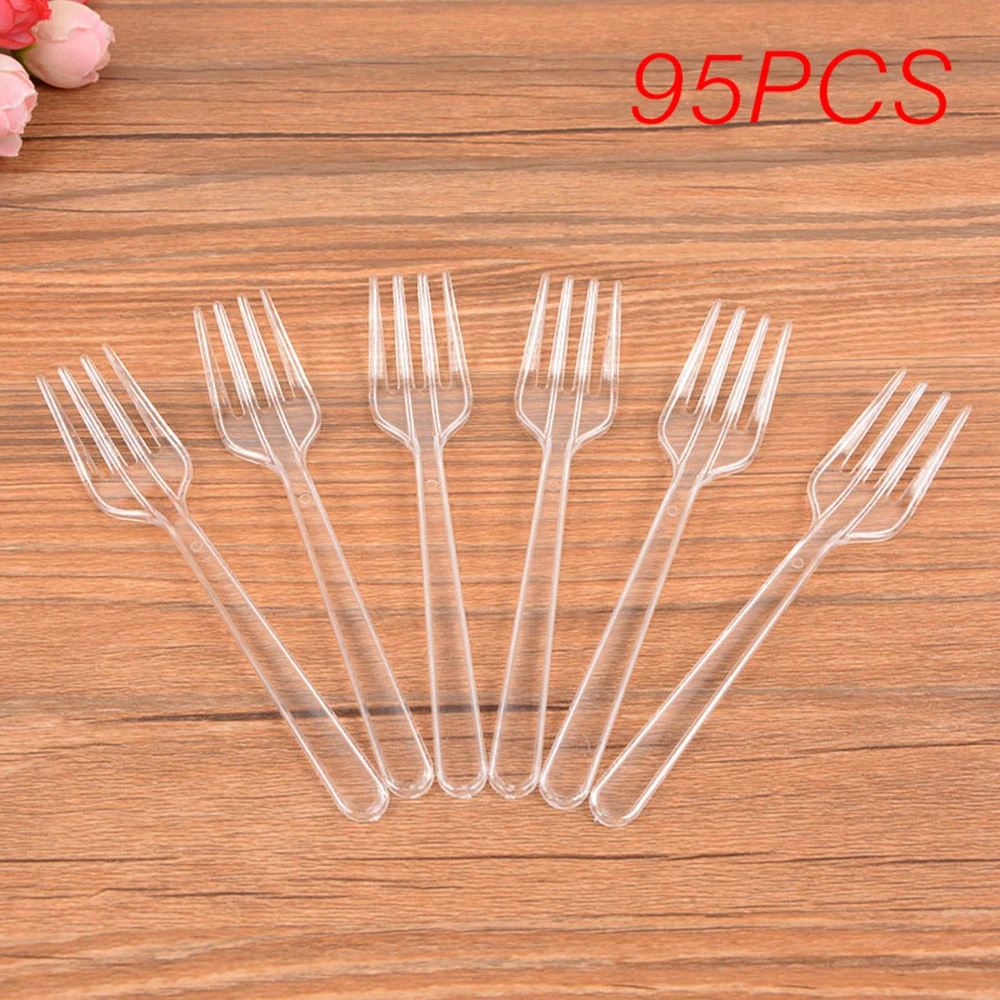 95 шт./упак. 4-зуб одноразовые Пластик вилка для торта десерта одноразовый