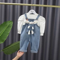 spring toddler kids girl baby clothes outfits sets t shirt top denim overalls suit for girls baby clothing 1 2 3 birthday sets