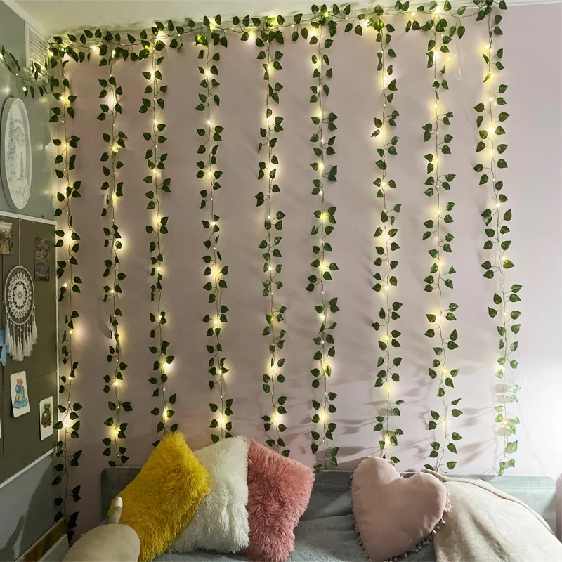 

12pcs Artificial Plants LED Leaf Garland Silk Rattan Leaf Vine Hanging For Home Living Room Decor Fake Ivy Garland Decoration