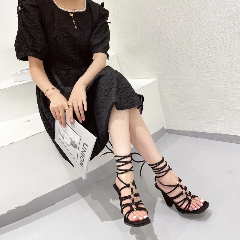 

Fashion Casual Cross-bundled Lace-up Stiletto Super High Heel Sandals Women's New Fashion Beach Super High Heel Sandals