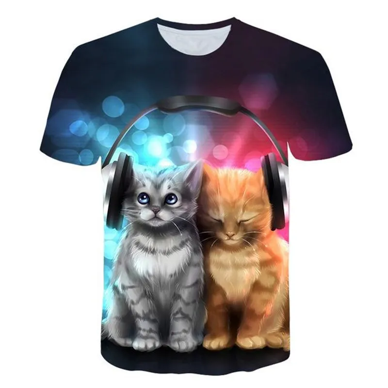 

2020 Fashion Men's and Women's Top T-shirt 3D Printing Style Funny Cat Short Sleeve Digital Print T-shirt Large Size