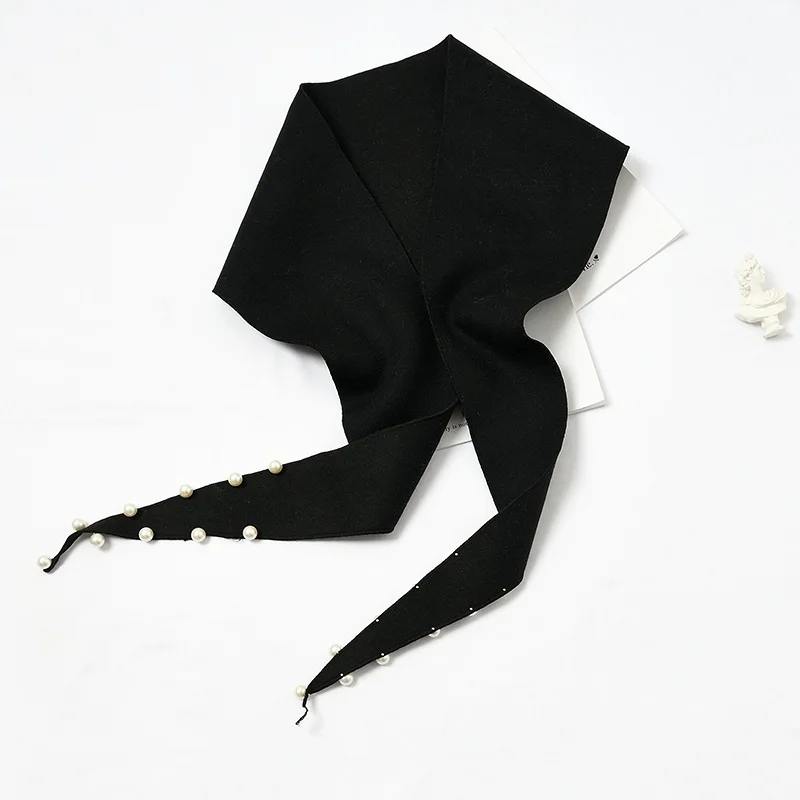 

Pearl Long Triangular Scarf shawl Binder Women's Korean Style Versatile Small Soft Girl Warm Korean Fashion Scarves