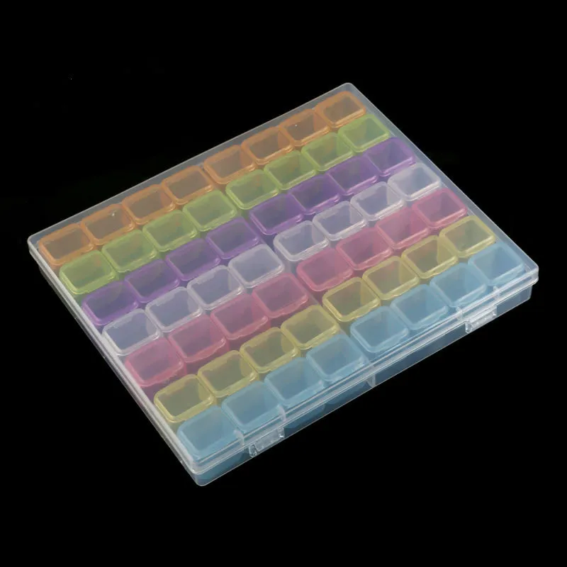 

56 Grids Nail Art Storage Case Beads Gems Accessories Rainbow/Clear Plastic Empty Container for Rhinestones Studs Organizer Box