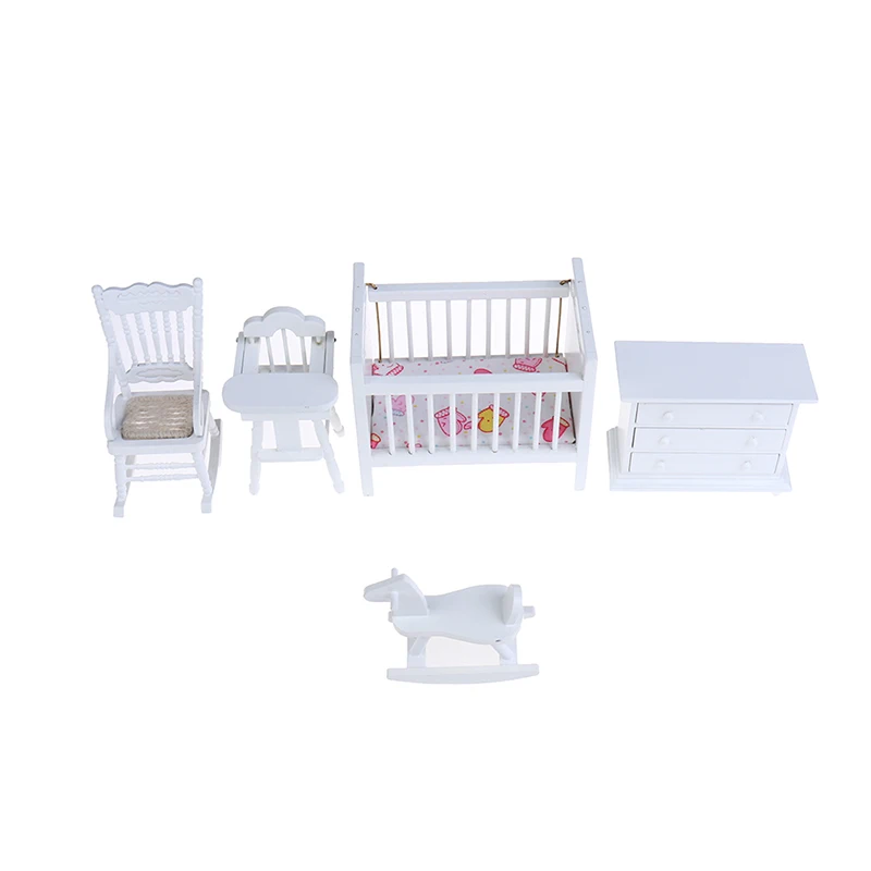 

5Pcs/set 1:12 Dollhouse Miniature Baby's Room Furniture Set Crib Cabinet Chair