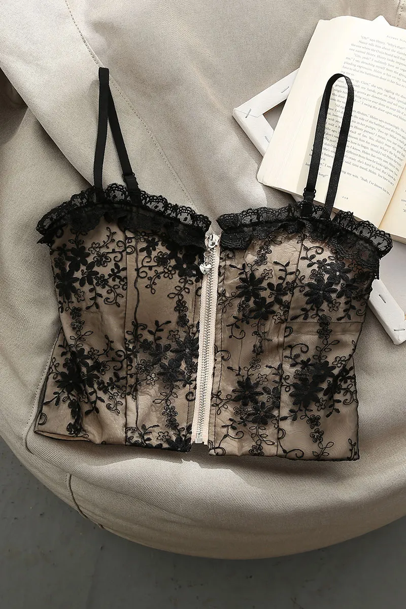 

High-end Black Lace Camisole Women 2021 Spring/Summer Suit Inner Match Sexy Design Sling Fashion Short Bottoming Tube Top