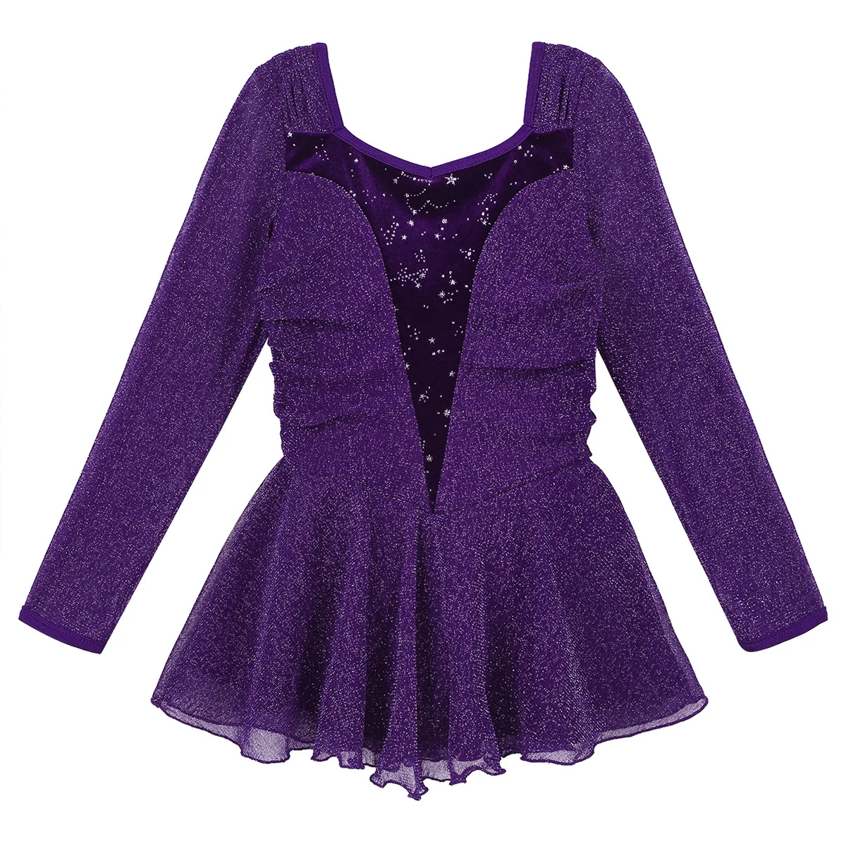 Kids Girls Shiny Ballet Dance Leotard Tulle Dress Children Ballerina See Through Glitter Figure Roller Ice Skating Skirt Costume |